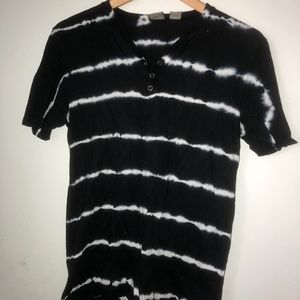Black Tee with Tie Dye White Stripes